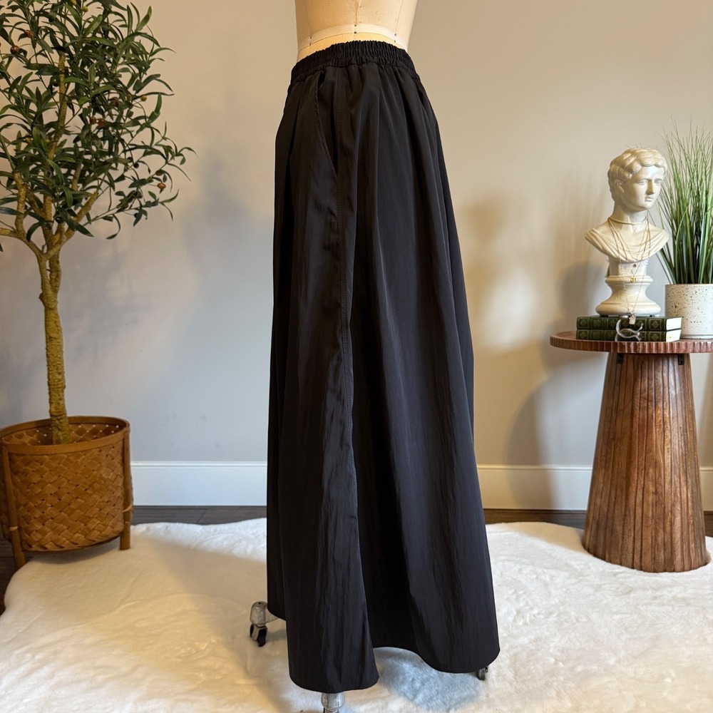 Zara Black Long Full Maxi Skirt Elastic Waist Pockets Taffeta Minimal S - Picture 4 of 12